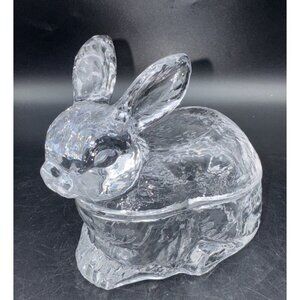Williams Sonoma Clear Textured Glass Bunny Shaped Candy Trinket Covered Dish